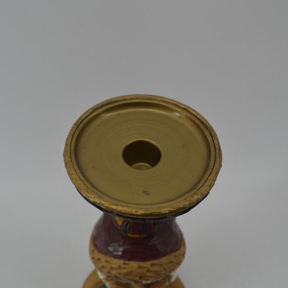 Santa Candle Stick Holder Old Christmas Faux Carved Wood Resin - Picture 3 of 13